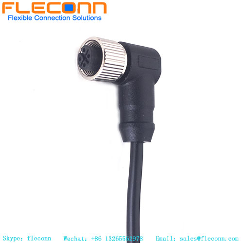 M12 4 Pin Cable Assembly，4 Pole Right Angle IP67 Waterproof Cable