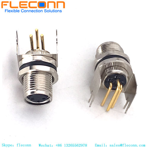 Connecteur femelle à montage sur panneau PCB M8 à 3 broches, broches à angle droit de 90 degrés