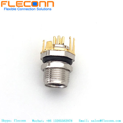 Connecteur M8 à 5 broches pour montage sur circuit imprimé avec support de blindage