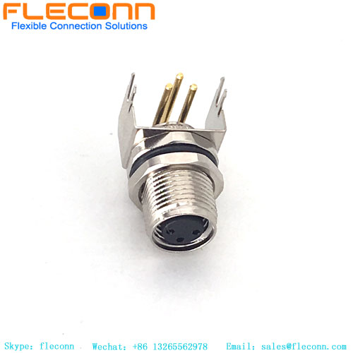 Connecteur femelle à montage sur panneau PCB M8 à 3 broches, broches à angle droit de 90 degrés