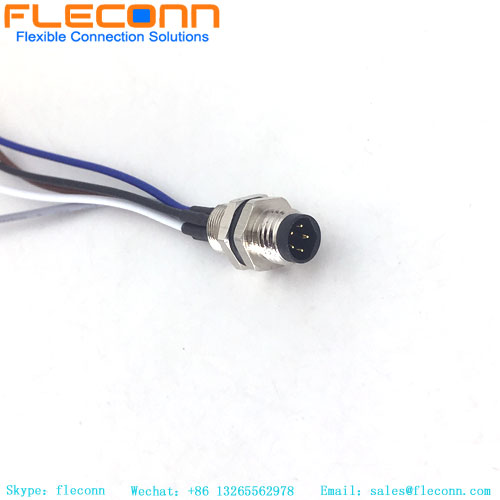 Connecteur M8 B-code 5 pôles pour montage sur panneau avant avec tresses en fil soudé