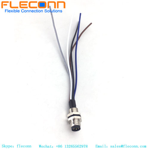 Connecteur M8 B-code 5 pôles pour montage sur panneau avant avec tresses en fil soudé