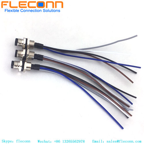 Connecteur M8 B-code 5 pôles pour montage sur panneau avant avec tresses en fil soudé