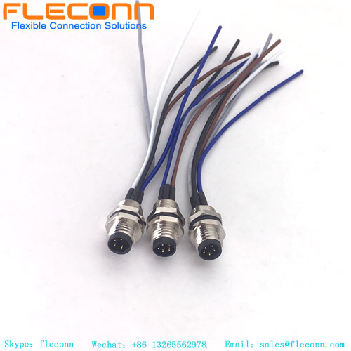 Connecteur M8 B-code 5 pôles pour montage sur panneau avant avec tresses en fil soudé