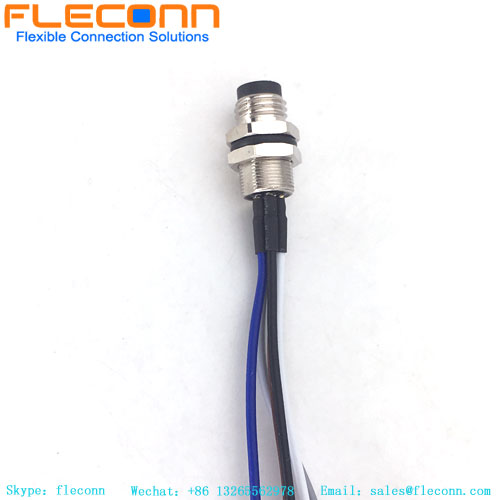 Connecteur M8 B-code 5 pôles pour montage sur panneau avant avec tresses en fil soudé