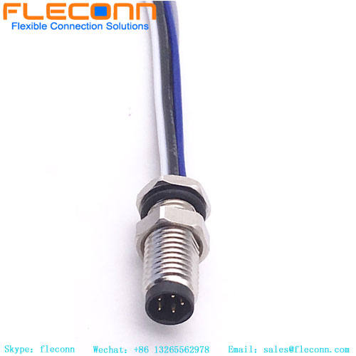 Connecteur de montage sur panneau mâle M8 personnalisé à 5 broches avec fils conducteurs