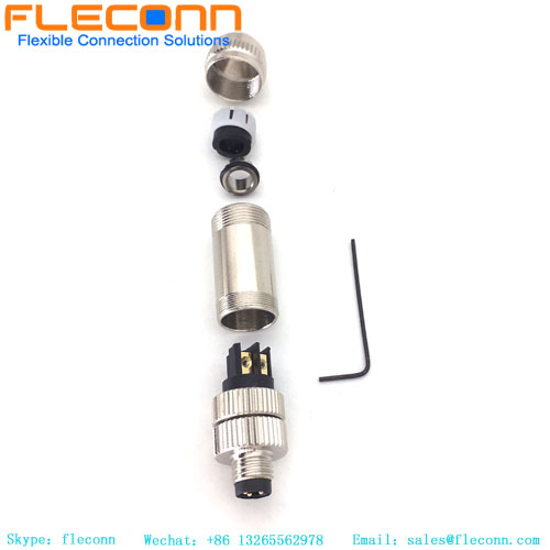 Connecteur mâle M8 à 3 broches, coque métallique