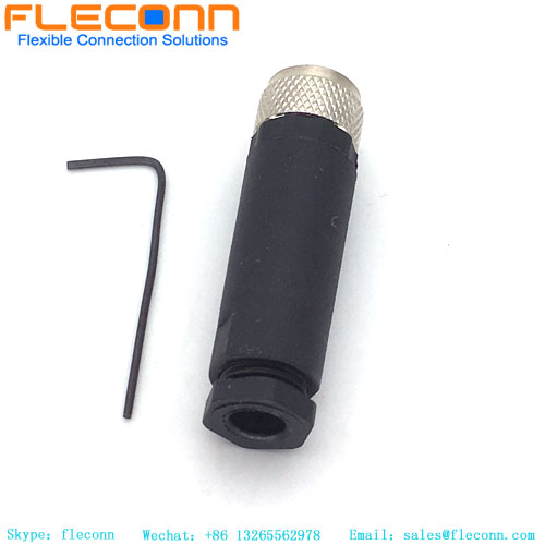 Connecteur M8 à 3 broches, femelle, droit, câbleable sur site