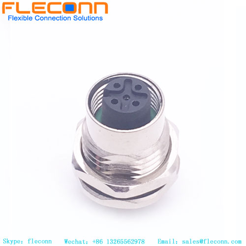 Prise métallique étanche à montage sur panneau femelle M12 à 5 broches