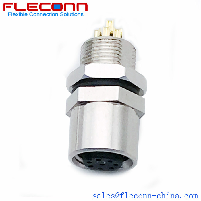 Connecteur femelle M8 à 8 broches pour montage sur panneau, filetage de fixation arrière M8x0,5