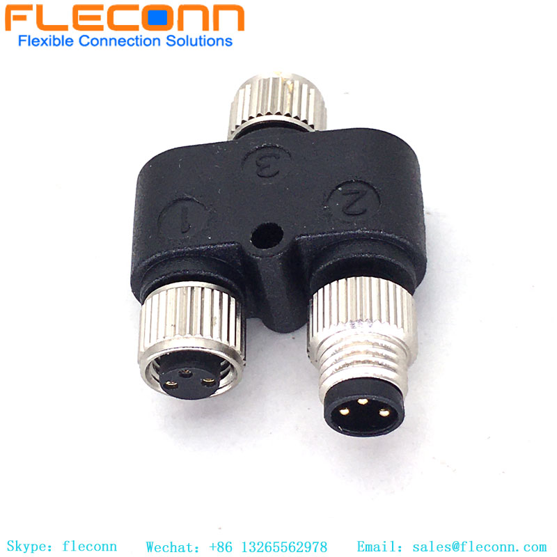 Connecteur M8 Y Type 3 broches mâle à double séparateur femelle