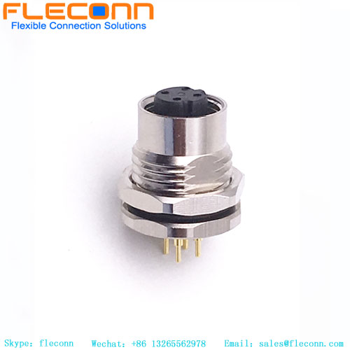 Connecteur de panneau femelle M12, 4 broches, code D, montage avant