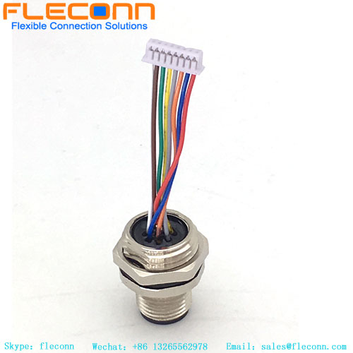 Connecteur m12 à montage sur panneau code A 8 pôles avec fils pré-assemblés en queue de cochon