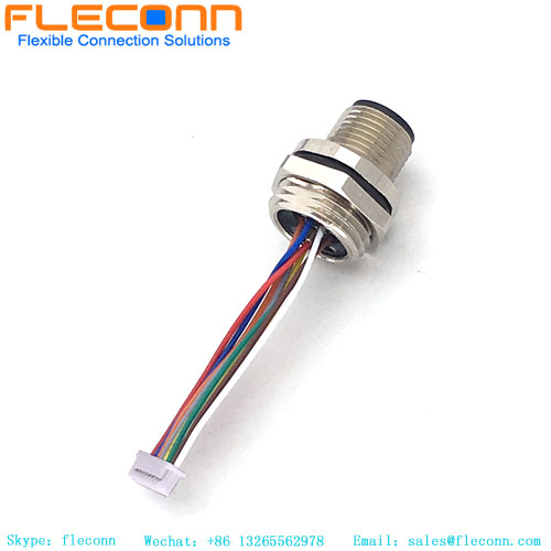 Connecteur m12 à montage sur panneau code A 8 pôles avec fils pré-assemblés en queue de cochon