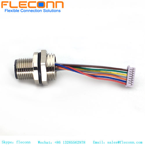 Connecteur m12 à montage sur panneau code A 8 pôles avec fils pré-assemblés en queue de cochon