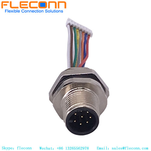 Connecteur m12 à montage sur panneau code A 8 pôles avec fils pré-assemblés en queue de cochon