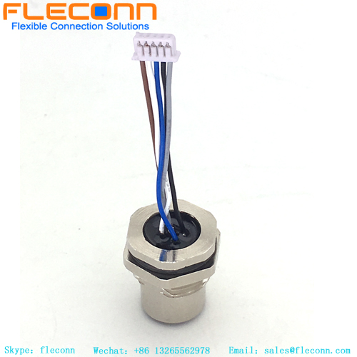 Connecteur M12 A code 5 pôles pour montage sur panneau arrière avec fil pour l'automatisation d'usine