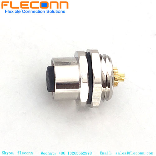 Connecteur femelle M12 à 12 broches pour montage sur panneau, filetage de fixation arrière