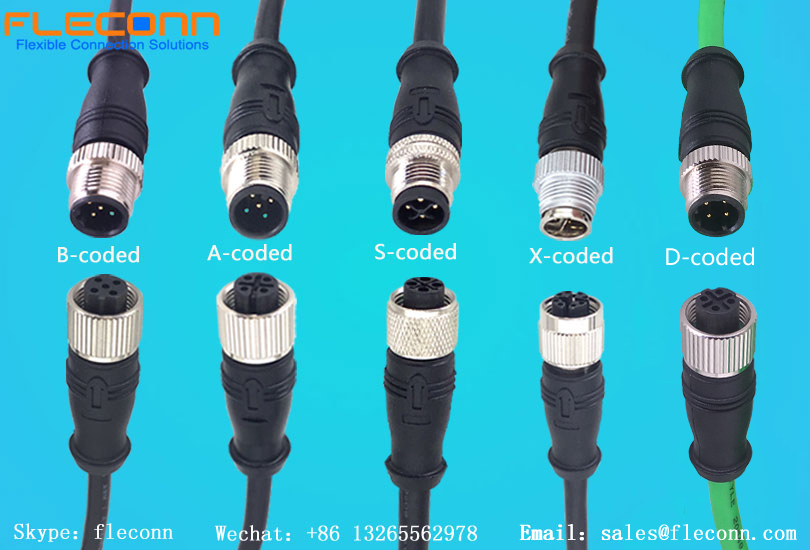 Présentation de différents assemblages de câbles de connecteur M12 codés pour les applications de capteurs, d'actionneurs, Ethernet et d'alimentation
